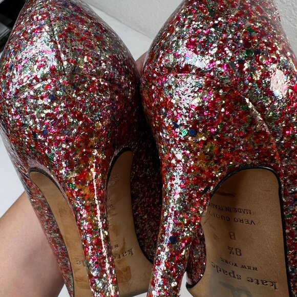 Kate Spade Krysta Bow Glitter Pumps Sparkle Heels Multicolor 8.5 - Picture 12 of 13